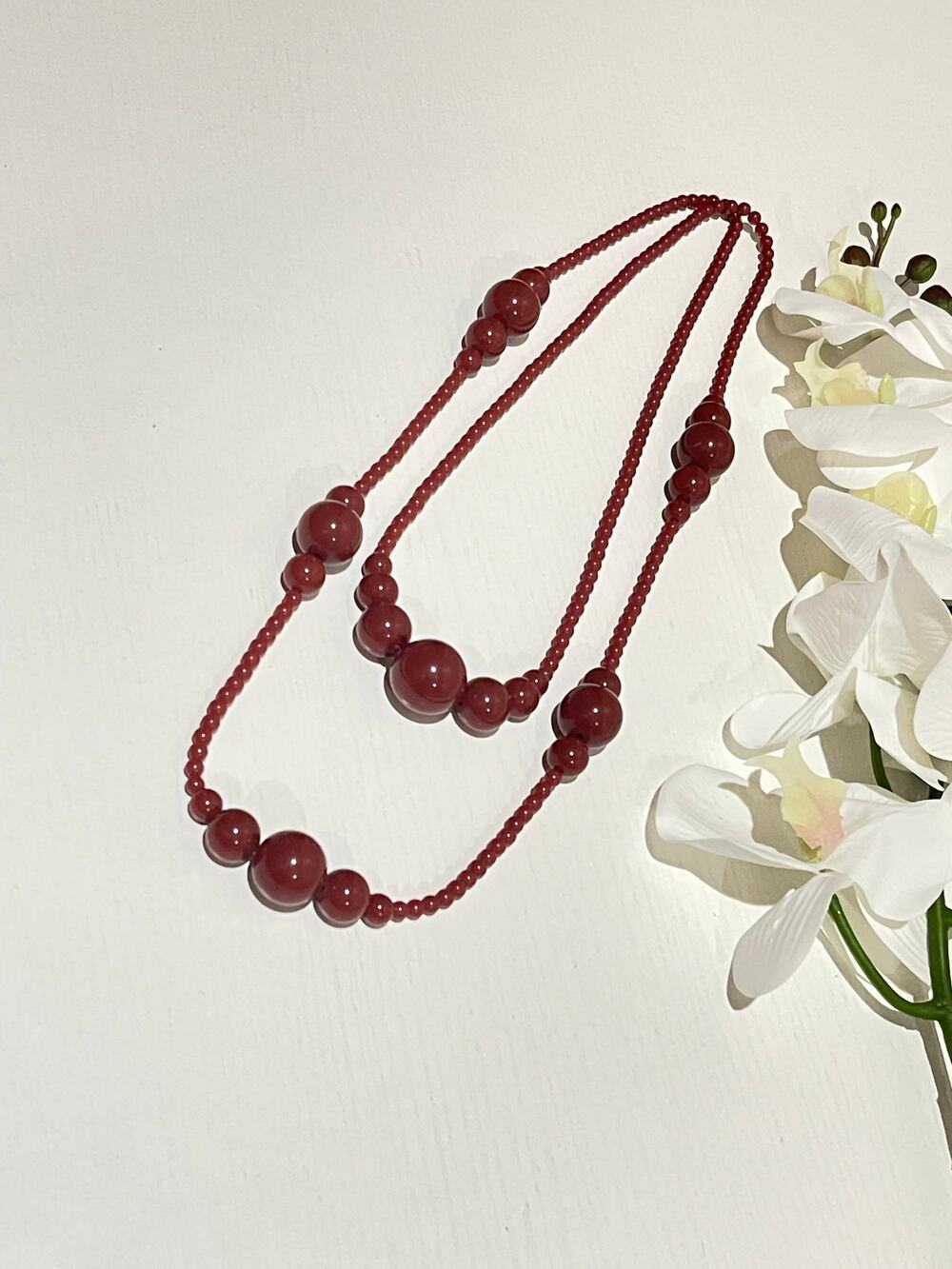 Dark Red Cherry Double Layered Necklace